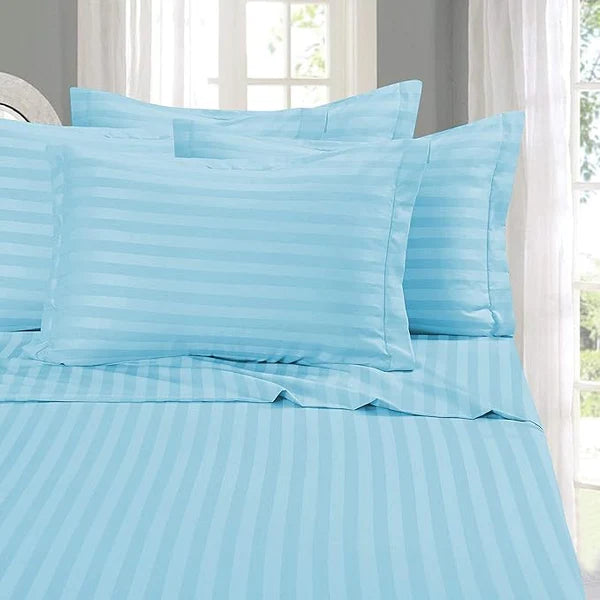 Solid Striped Cotton Bed Sheet with 2 Pillow Covers