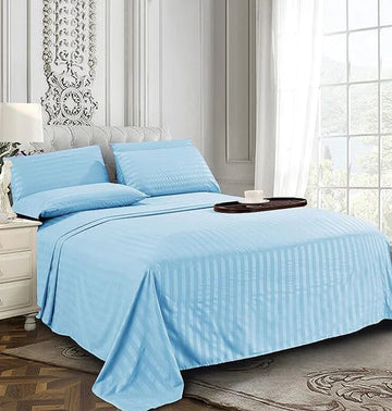 Solid Striped Cotton Bed Sheet with 2 Pillow Covers