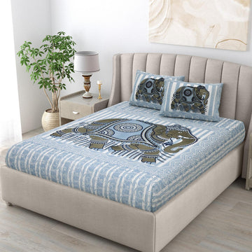 Jaipuri Royal Elephant Print Cotton King Size Bedsheet