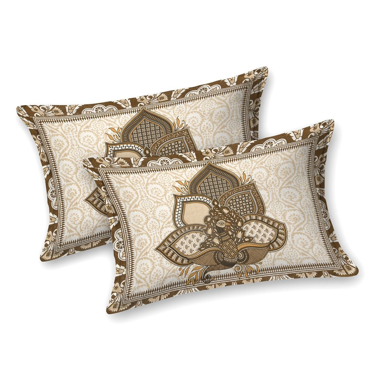 "Elegant Brown Floral Pure Cotton King Size Bedsheet"