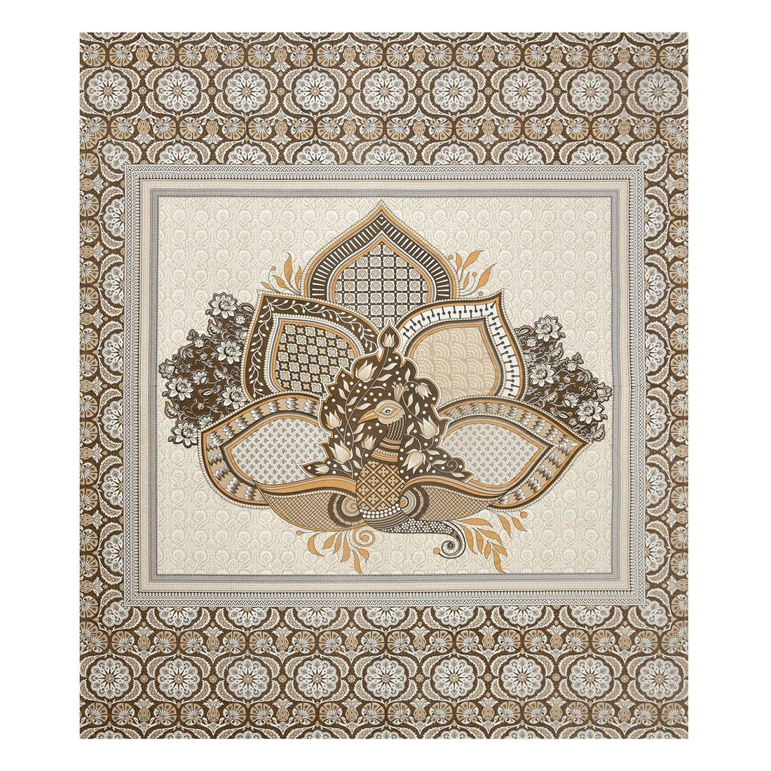 "Elegant Brown Floral Pure Cotton King Size Bedsheet"