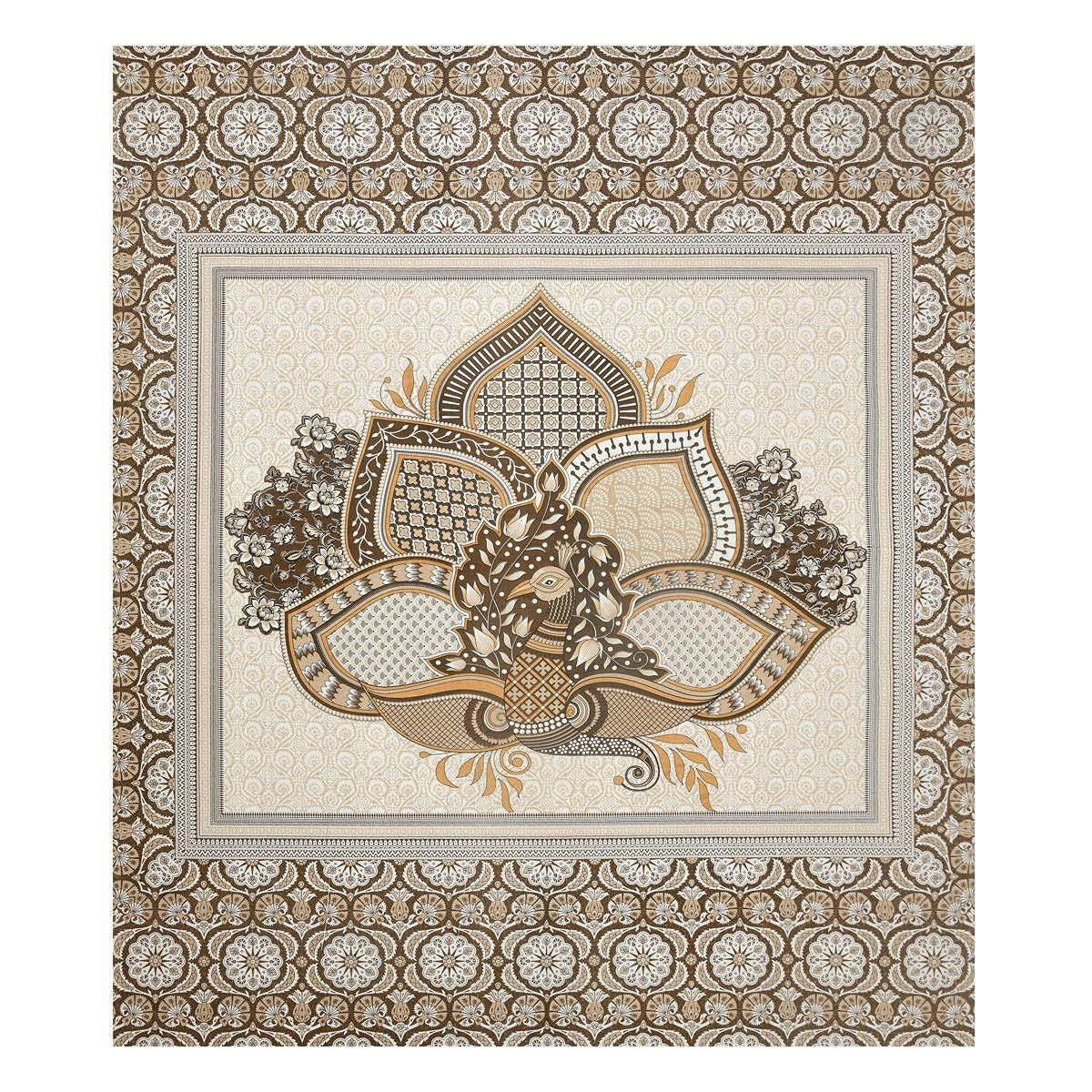 "Elegant Brown Floral Pure Cotton King Size Bedsheet"