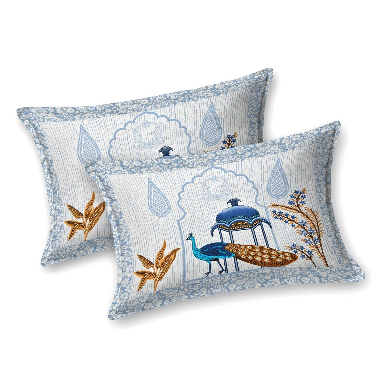 "Rajasthani Peacock Print Premium Cotton King Size Bedsheet"