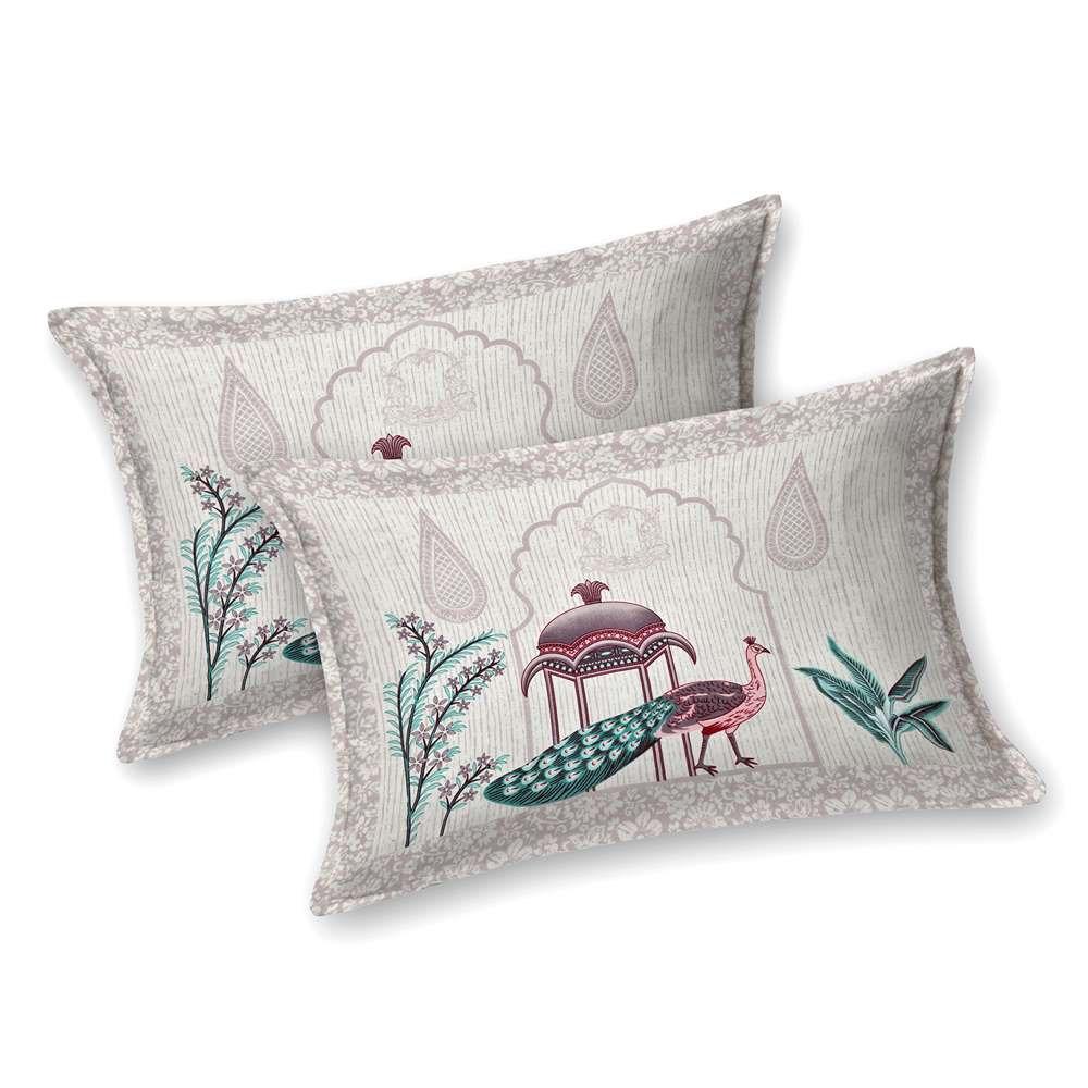 "Elegant Pink & Green Peacock Print Pure Cotton King Size Bedsheet"