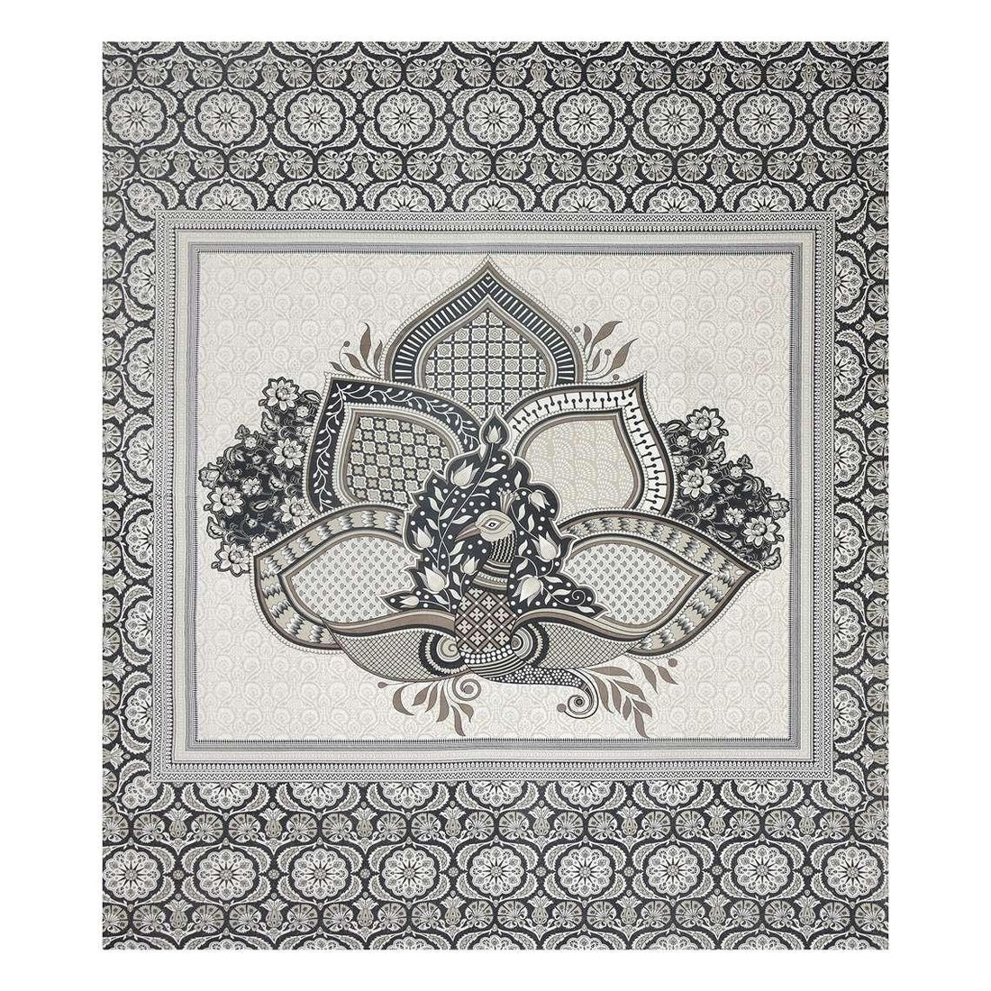 "Classic Black & Beige Floral Pure Cotton King Size Bedsheet "