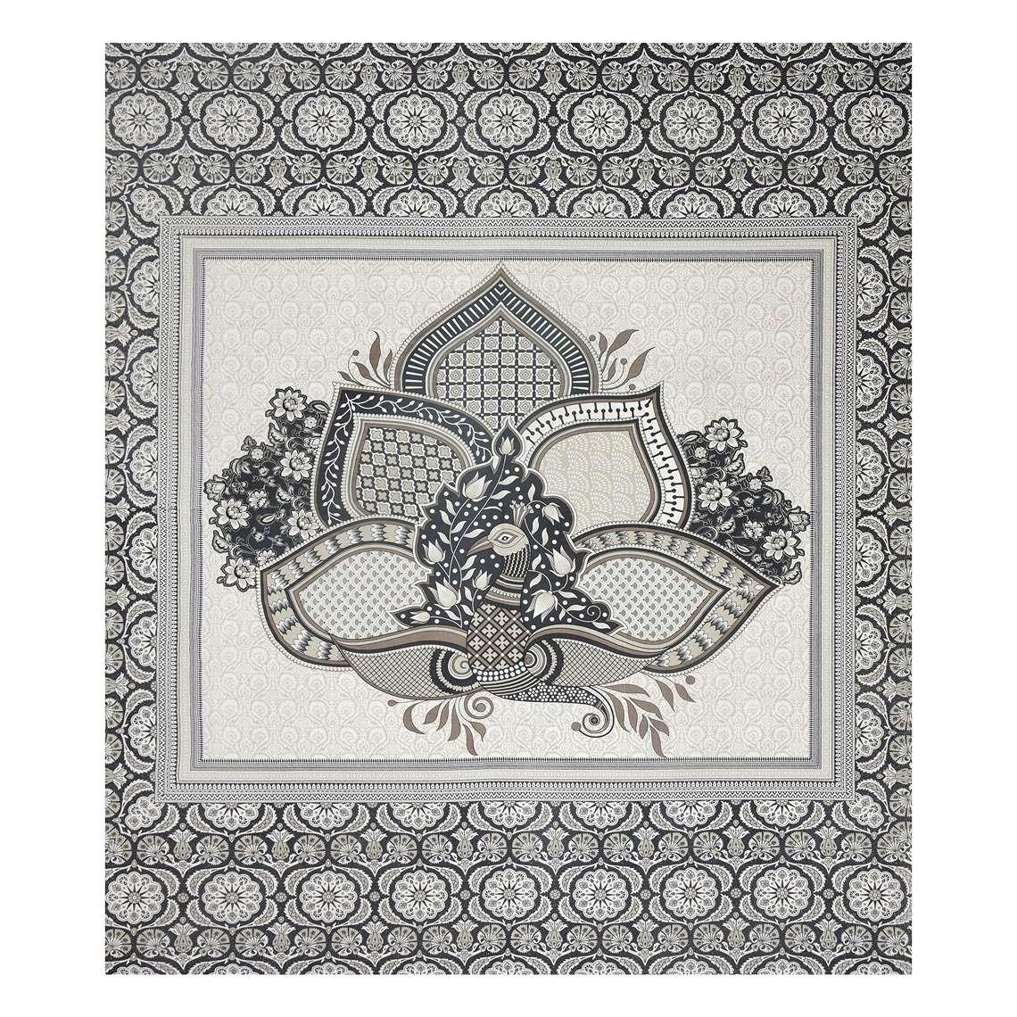 "Classic Black & Beige Floral Pure Cotton King Size Bedsheet "