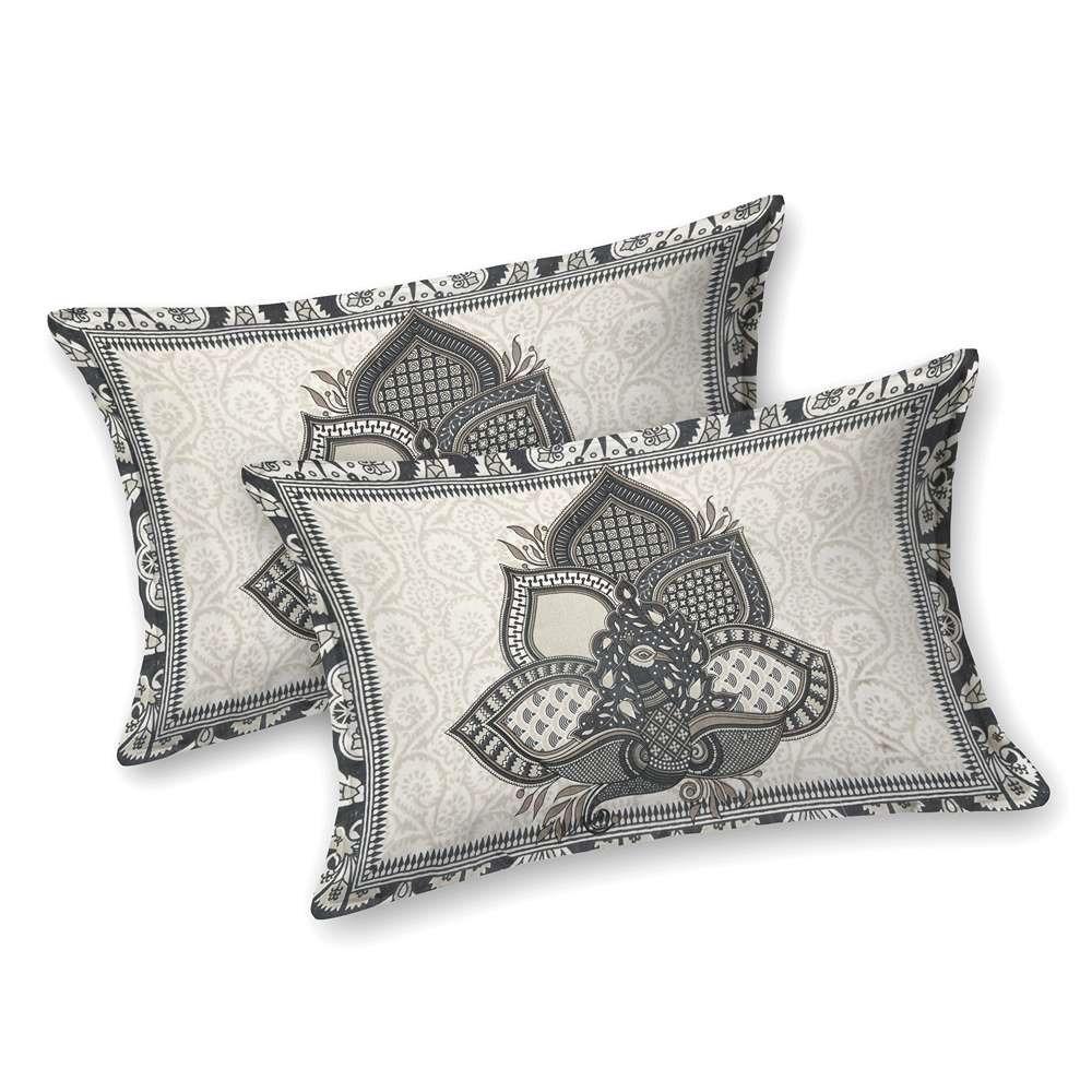 "Classic Black & Beige Floral Pure Cotton King Size Bedsheet "