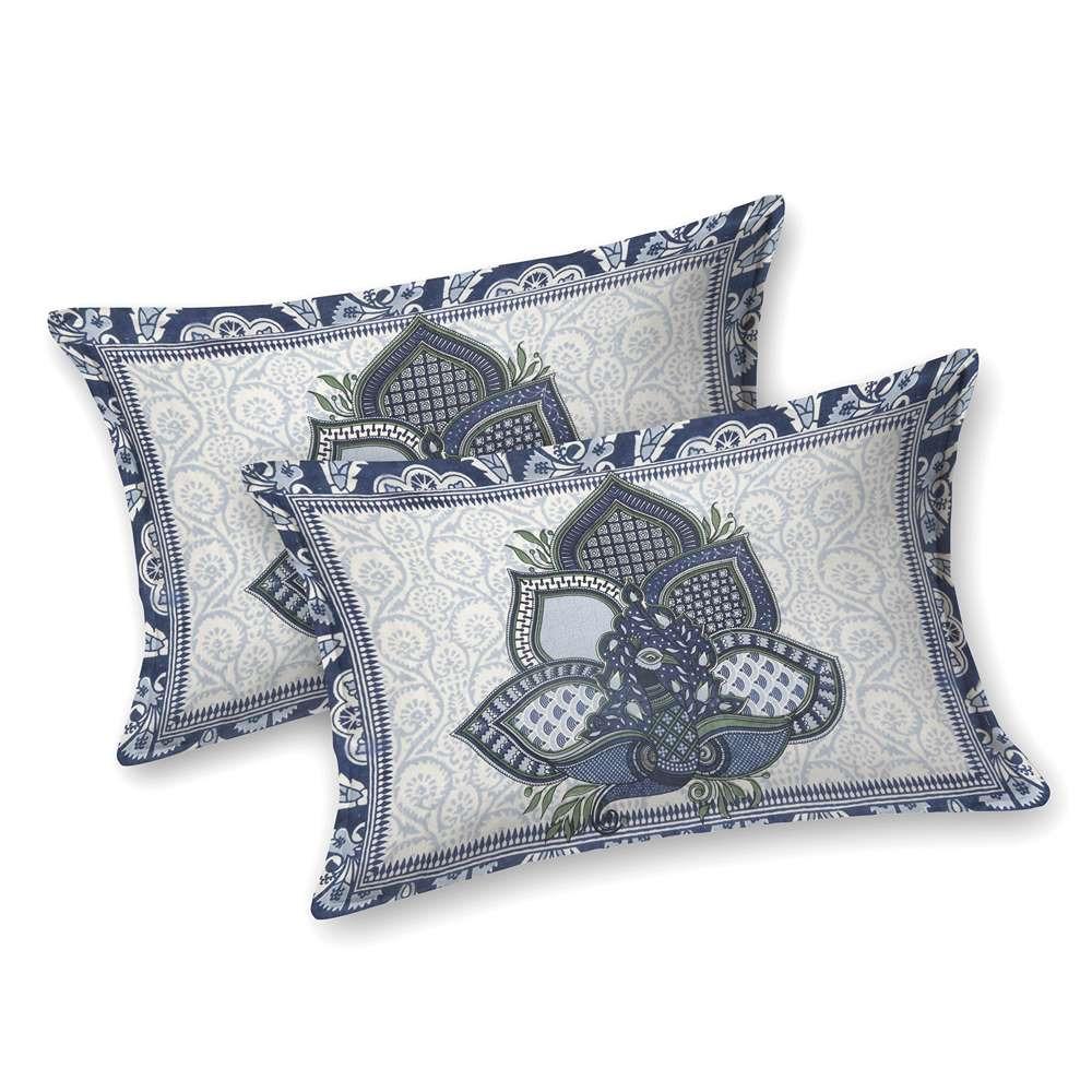 "Royal Blue Floral Pure Cotton King Size Bedsheet"