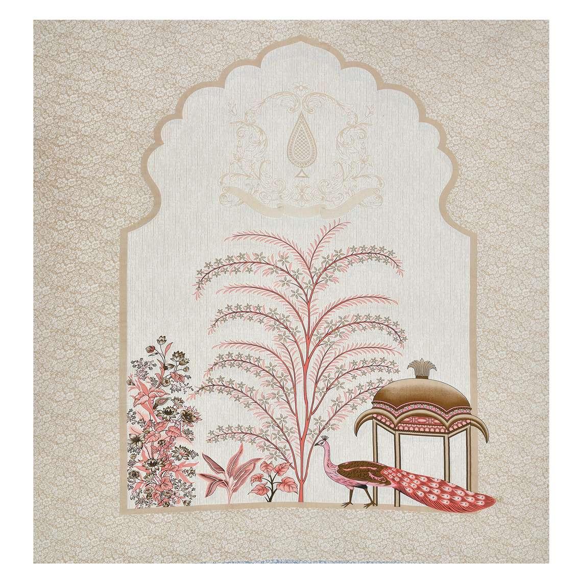 "Golden Peach Peacock Print Pure Cotton King Size Bedsheet"