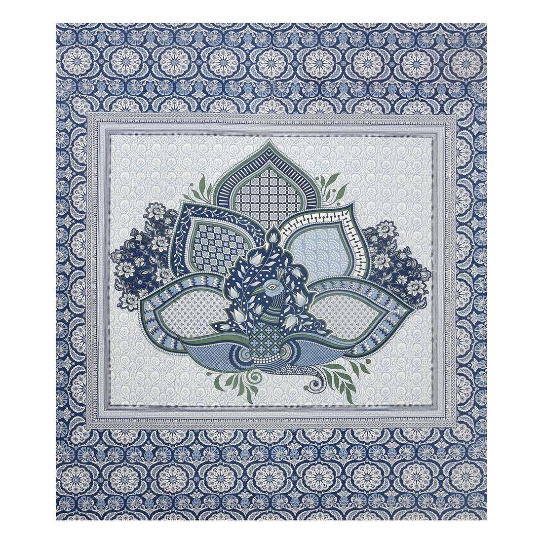 "Royal Blue Floral Pure Cotton King Size Bedsheet"