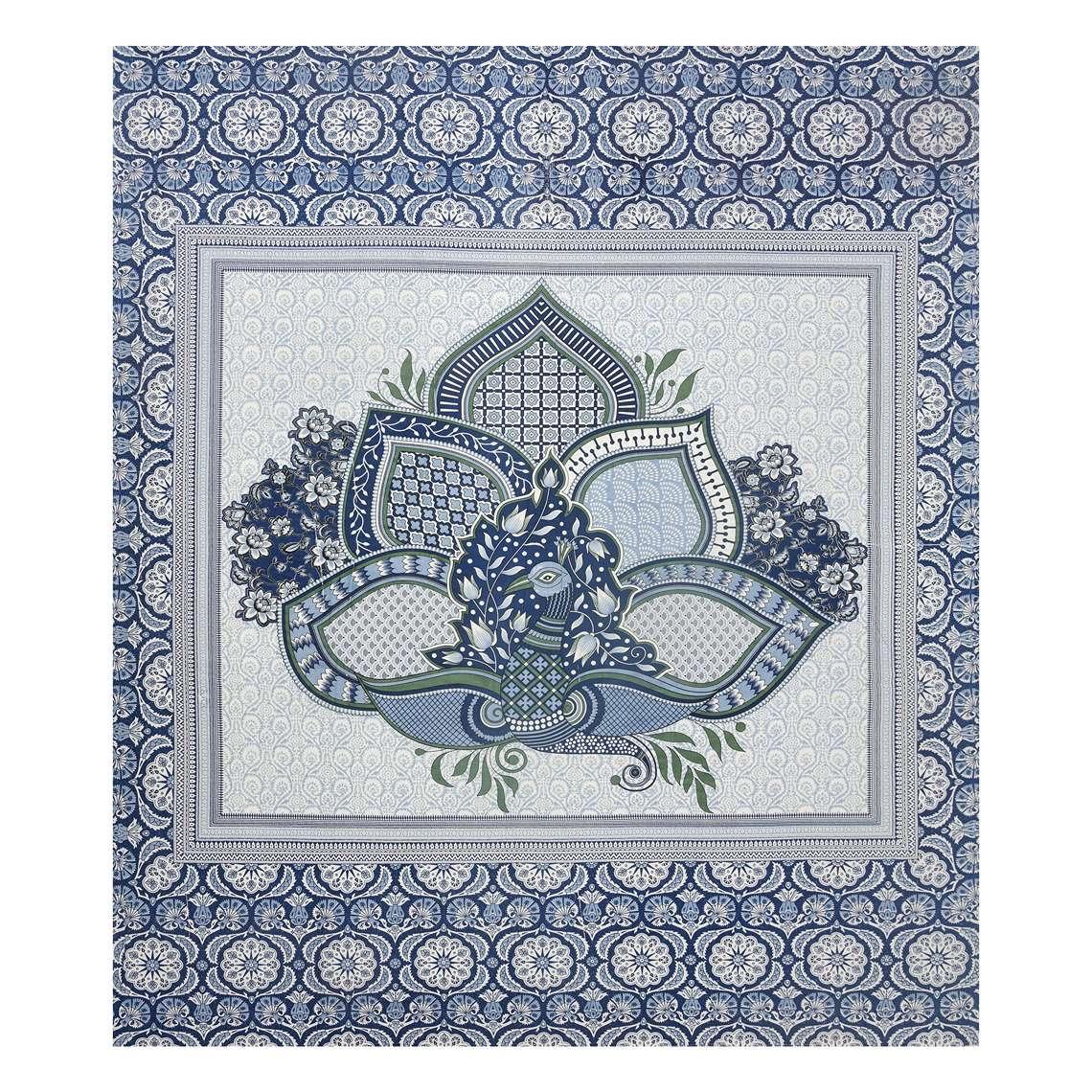 "Royal Blue Floral Pure Cotton King Size Bedsheet"