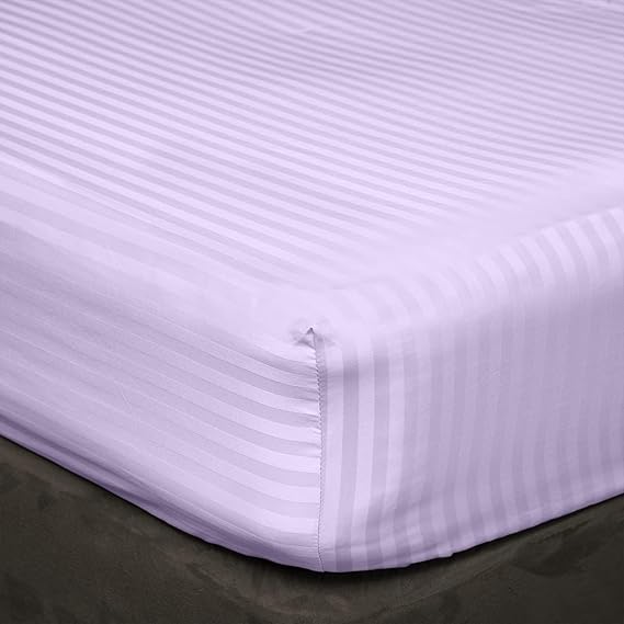 Solid Striped Cotton Bed Sheet with 2 Pillow Covers