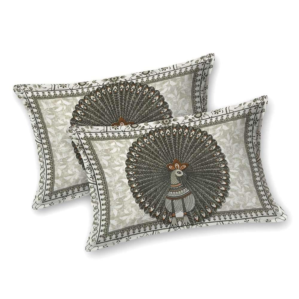 "Elegant Green Peacock Print Pure Cotton King Size Bedsheet