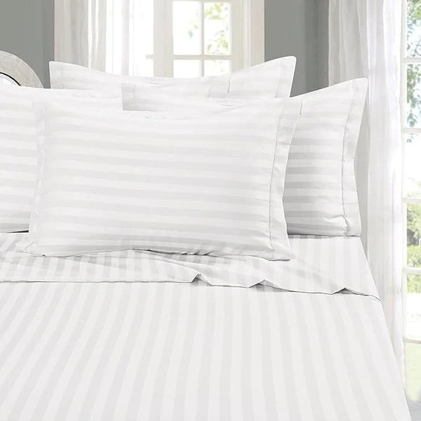 Solid Striped Cotton Bed Sheet with 2 Pillow Covers